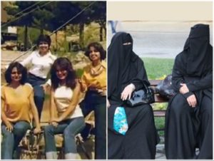 Χαρακτηριστικές εικόνες για την γυναίκα του Ιράν πριν και μετά την ισλαμική επανάσταση (Πηγή: Ιστοσελίδα «Η ΜΗΧΑΝΗ ΤΟΥ ΧΡΟΝΟΥ» 